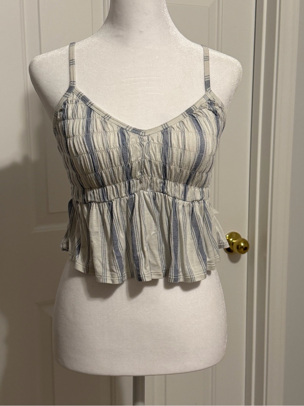 SO Cream and Blue Striped Peplum Cami